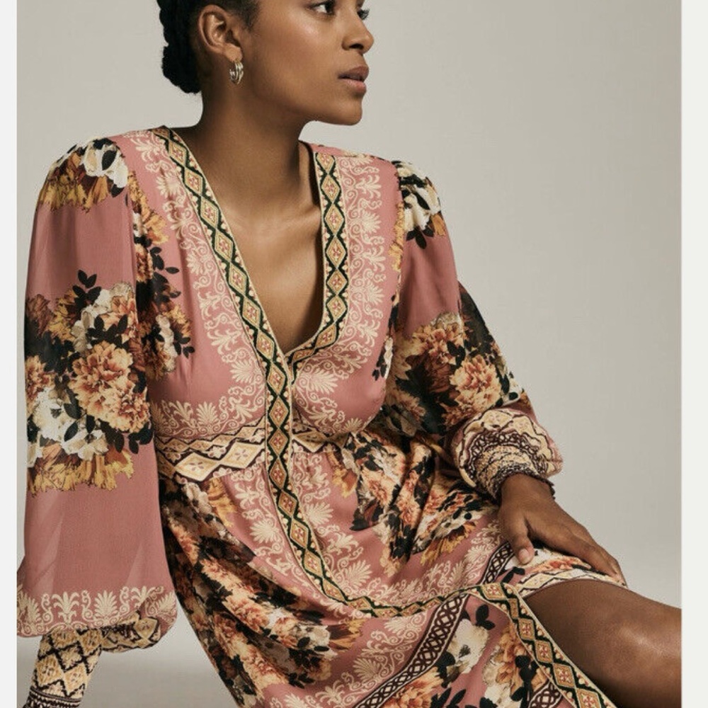 Anthropologie Floral Maxi Dress - Pink and Black